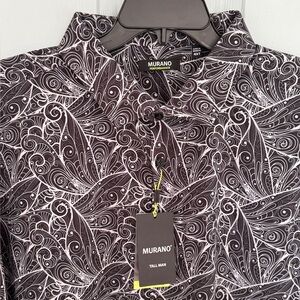 Murano Performance Black White Swirl Paisley Long Sleeve Button Down Shirt 4XT